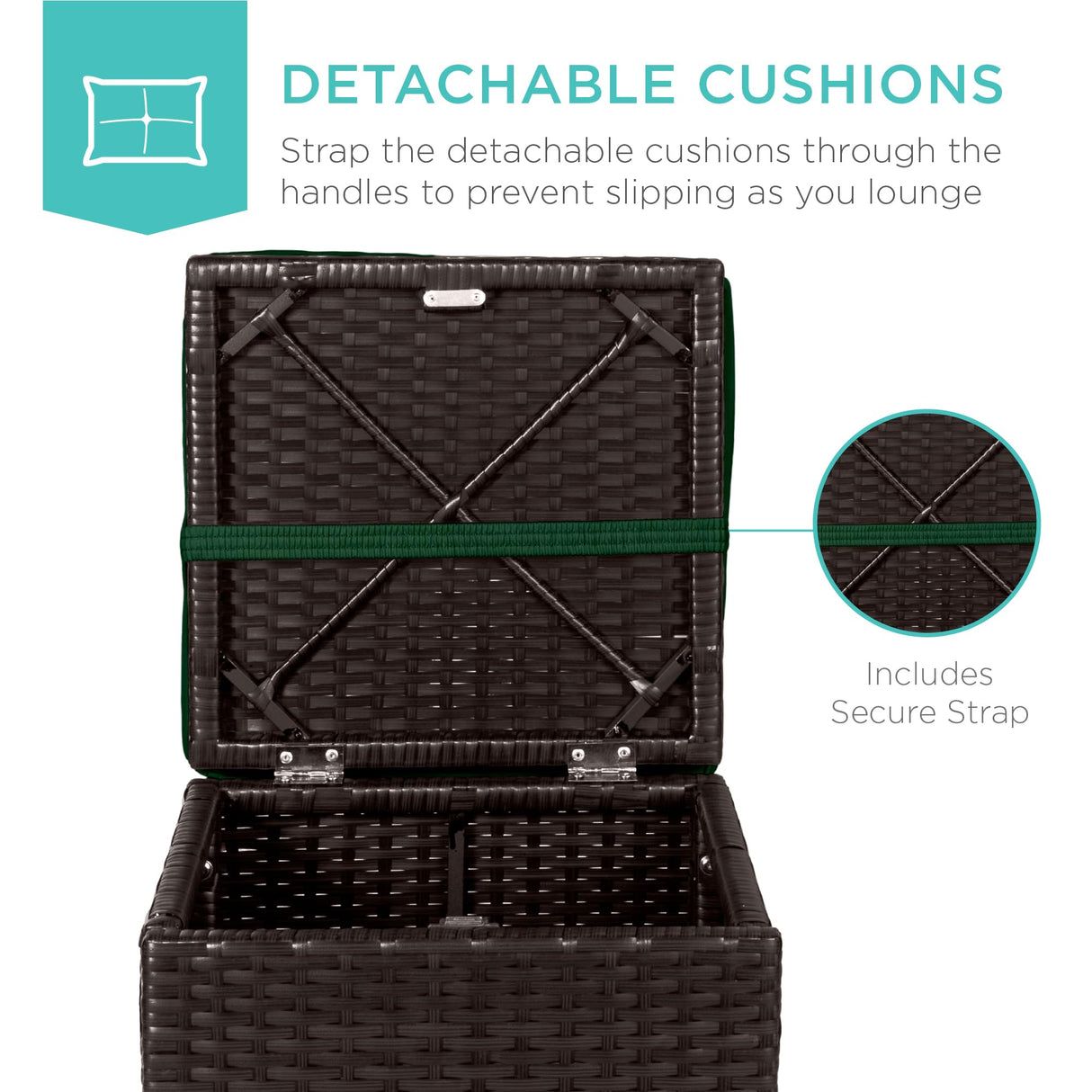 Best Choice Products Set of 2 Wicker Ottomans, Multipurpose Outdoor Furniture for Patio, Backyard, Additional Seating, Footrest, Side Table w/Storage, Removable Cushions - Midnight Green/Brown Best Choice Products