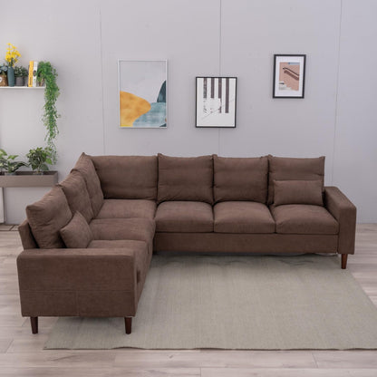 Panana 6 Seats Linen Fabric Large SECTIONAL Corner Sofa Settee - Sofa for Living Room-Left/Right-Hand Side Sofas, Brown