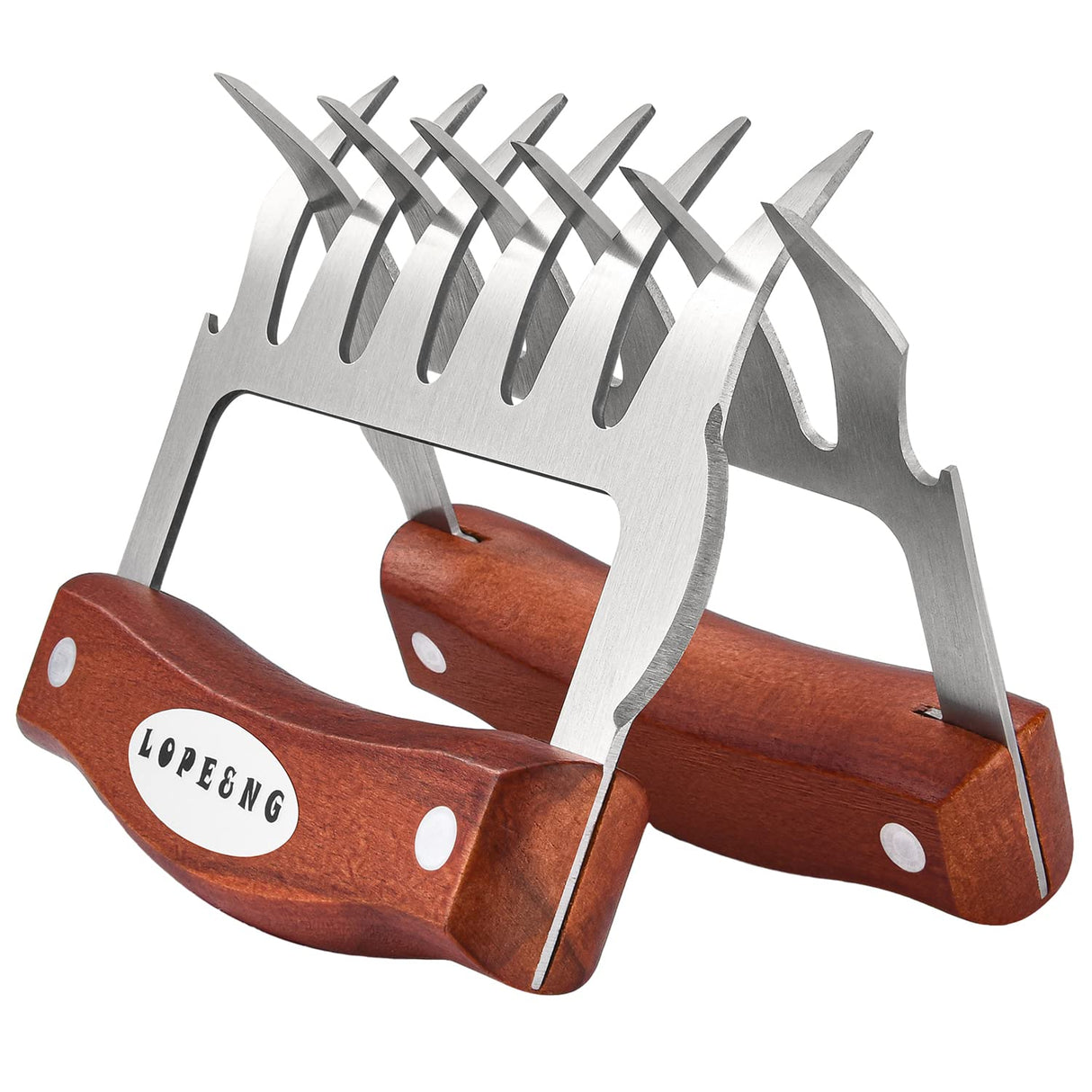 LOPE & NG Meat Handler Shredder Claws Set Of 2 - Wood Stainless Steel BBQ Pulled Pork Paws For Shredding Handing Carving Food LOPE & NG