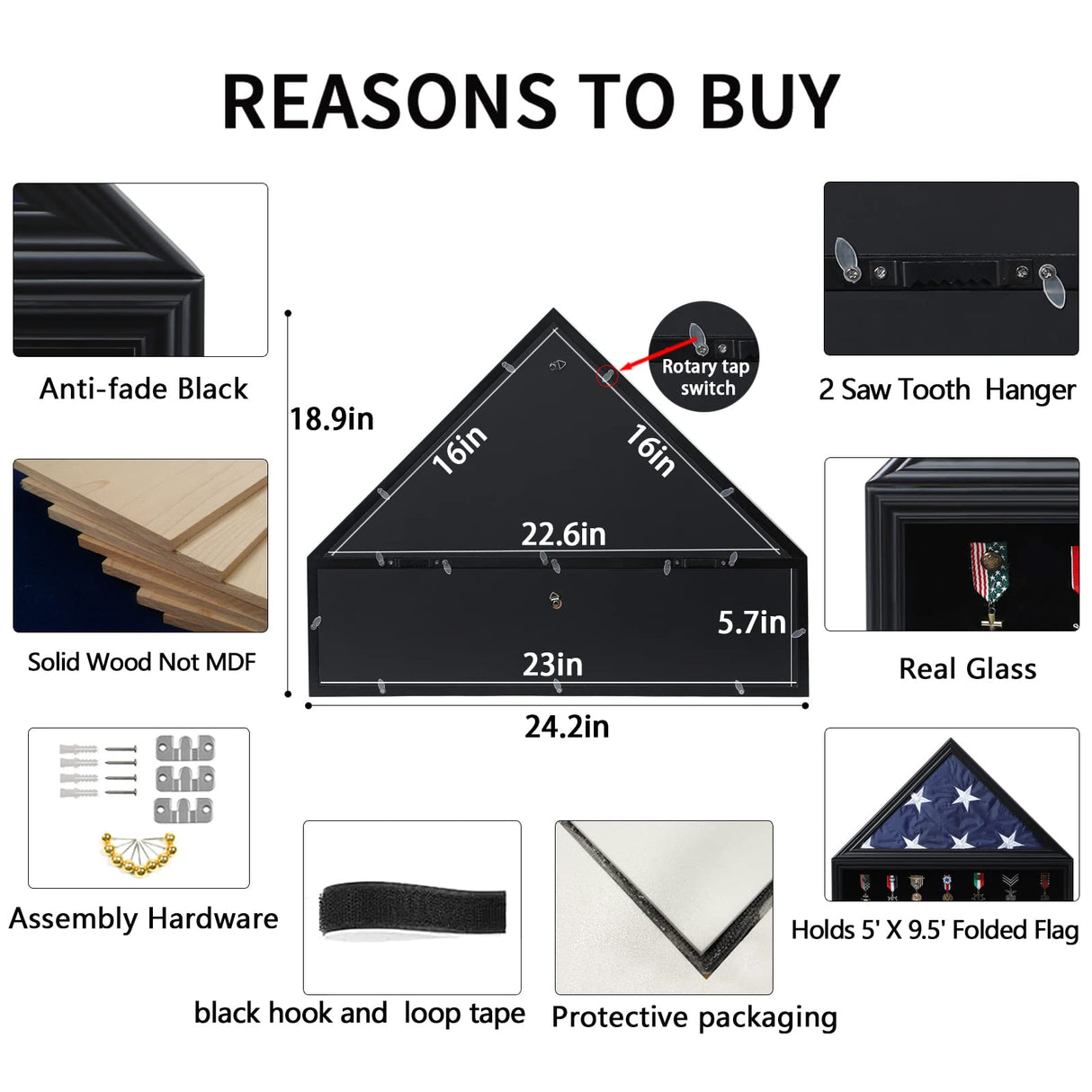 Zmiky Veteran Burial Flag Display Case American Flag Solid Wood Display Case Fits a 5 X 9.5 Flag Folded Military Shadow Box with Felt Lining Holder Zmiky