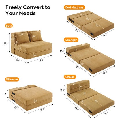 VINGLI Futon Sofa Bed Sleeper Sofa Chair Bed Twin Floor Sofa Bed Couch Folding Mattress Orange Couches for Living Room Floor Chair Freestanding RV Futon Couch for Indoor and Outdoor - WoodArtSupply