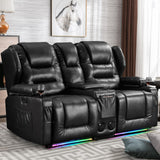 BINGTOO Power Double Recliner Loveseat for RV, Electric Home Theater Seating Sofa with Console & Storage, Built-in Bluetooth Speaker/USB Ports/Power Outlet/LED Light, Black BINGTOO