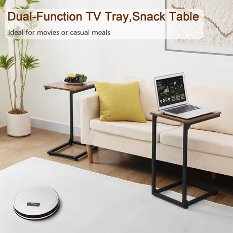 AMHANCIBLE C Shaped End Tables, TV Trays Set of 2 for Living Room, Slide Under Couch Table for Sofa, Bedroom, Small Space, Rustic Brown HET02CBR AMHANCIBLE