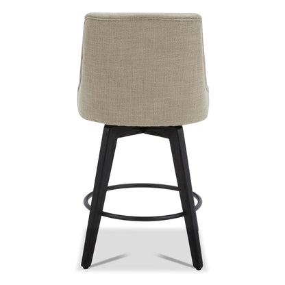 Watson & Whitely Counter Height Bar Stools Set of 3, Performance Fabric Upholstered Modern Swivel Barstool with Back, Solid Wood Legs, 26" H Seat, Tan