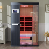 OnxyEdge 2-Person Full Spectrum Infrared Sauna with 12 * 12" Red Light Therapy & 2 Built-in Speakers, Indoor Dry Sauna 1990W/120V with Dual LED Controls for Home & Gym – Canadian Hemlock Spa Room EXTRAFEIN