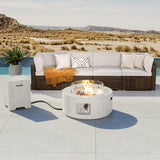 COSIEST 6-Piece Patio Furniture Set w Fire Pit Table, Outdoor Brown Wicker Sectional Sofa w 28-inch Terrazzo Round Fire Table (40,000 BTU), Wind Guard and 16-inch Tank Outside (20lb) for Garden COSIEST
