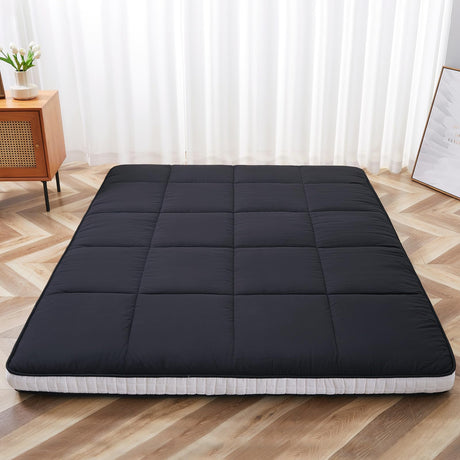 Meulbaty Full Size Futon Mattress - Extra Thick Foldable Japanese Floor Mattress - Memory Foam Sleeping Pad for Adults - Tatami Mat Suitable for Camping & Guest - Black Meulbaty