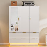 PAKASEPT Armoire Wardrobe Closet with 3 Door, Bedroom Armoires with Mirror and LED Lights, Hanging Rod, Drawers, Large Capacity Storage Wardrobe Armoire for Bedroom PAKASEPT