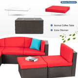 Vongrasig 6 Piece Small Patio Furniture Sets, Outdoor Sectional Sofa All Weather PE Wicker Patio Sofa Couch Garden Backyard Conversation Set with Glass Table,Red Cushions and Blue Pillows (Red) Vongrasig