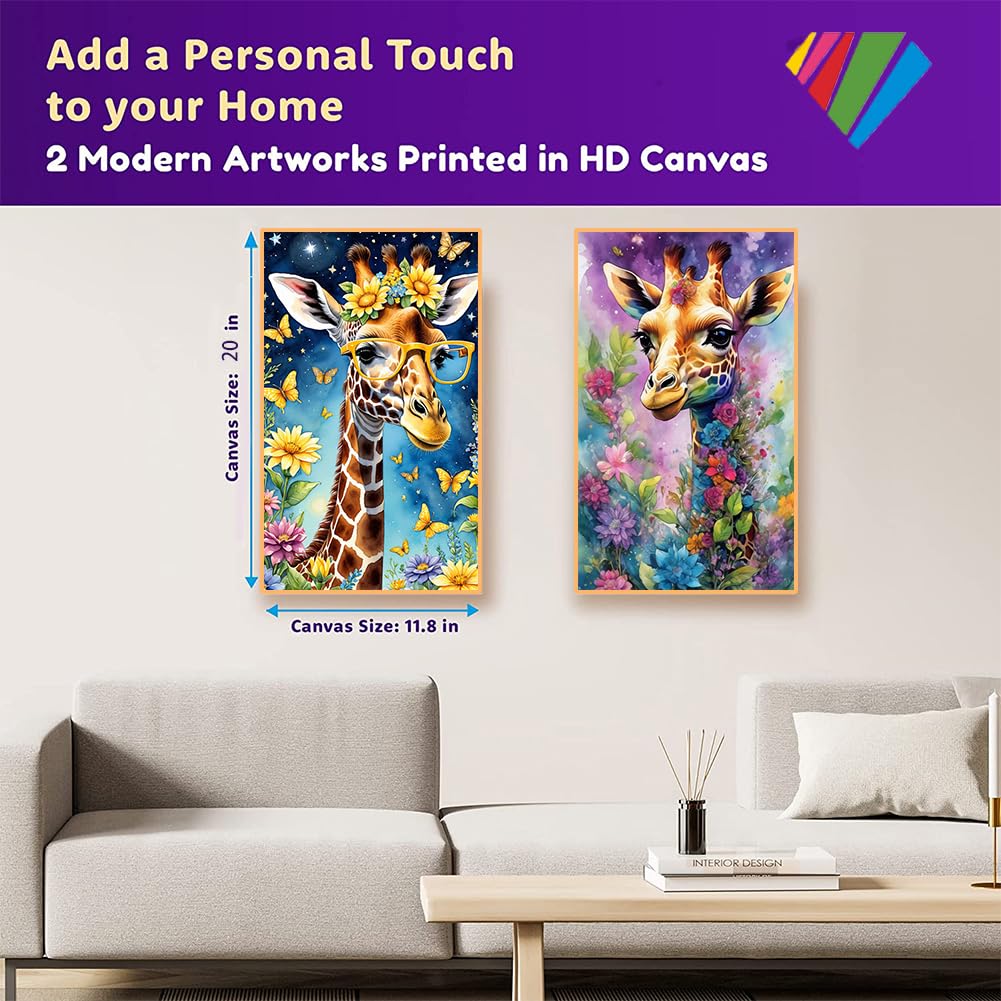 OFRKE 2-Piece Giraffe Diamond Painting Kits for Adults, Round Full Drill 5D DIY Diamond Art Kits for Home Wall Decor 12"x20" OFRKE