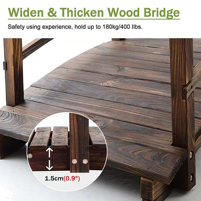 4.6ft Long Garden Decor Outdoor Bridge, Classic Wooden Arched Footbridge, for Fish Pound/Creek Bed/Farm, Easy to Install - WoodArtSupply