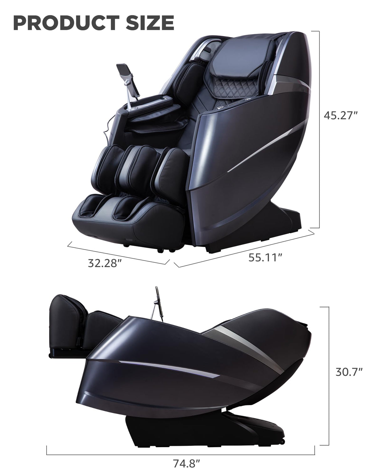 Oversize 4D Massage Chair Full Body Zero Gravity Massage Recliner Chair SL Track O2 Ionizer Motorized Extension Calf Kneading Massage Yoga Stretch Back Heating 20 Modes Space Saving AI Control Glossy CareTech