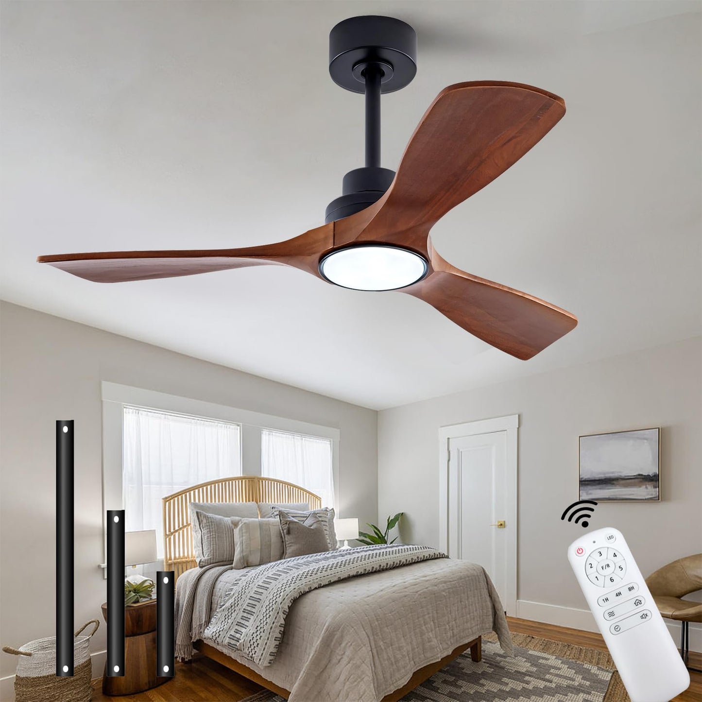 QUTWOB 42" Wood Ceiling Fan with Lights Remote Control,Quiet DC Motor 3 Blade Ceiling Fans for Patio Living Room, Bedroom, Office,Indoor Outdoor(Black+Dark Walnut) - WoodArtSupply