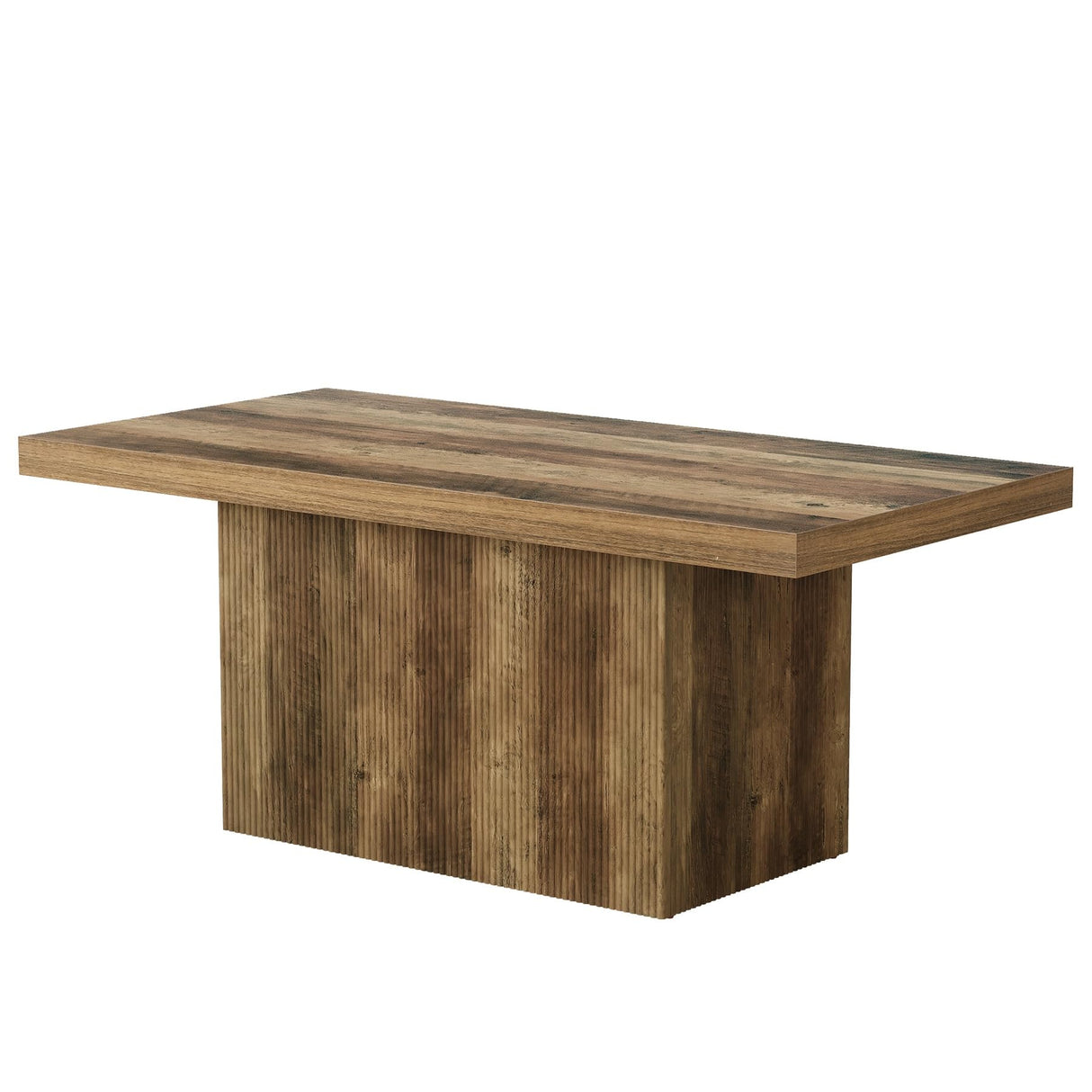 47-Inch Large Coffee Table with Pedestal, Living Room Center Table Rectangle Thickened Tabletop, Farmhouse Low Cocktail Tea Furniture for Living Room, Apartments, Rustic Brown LITTLE TREE