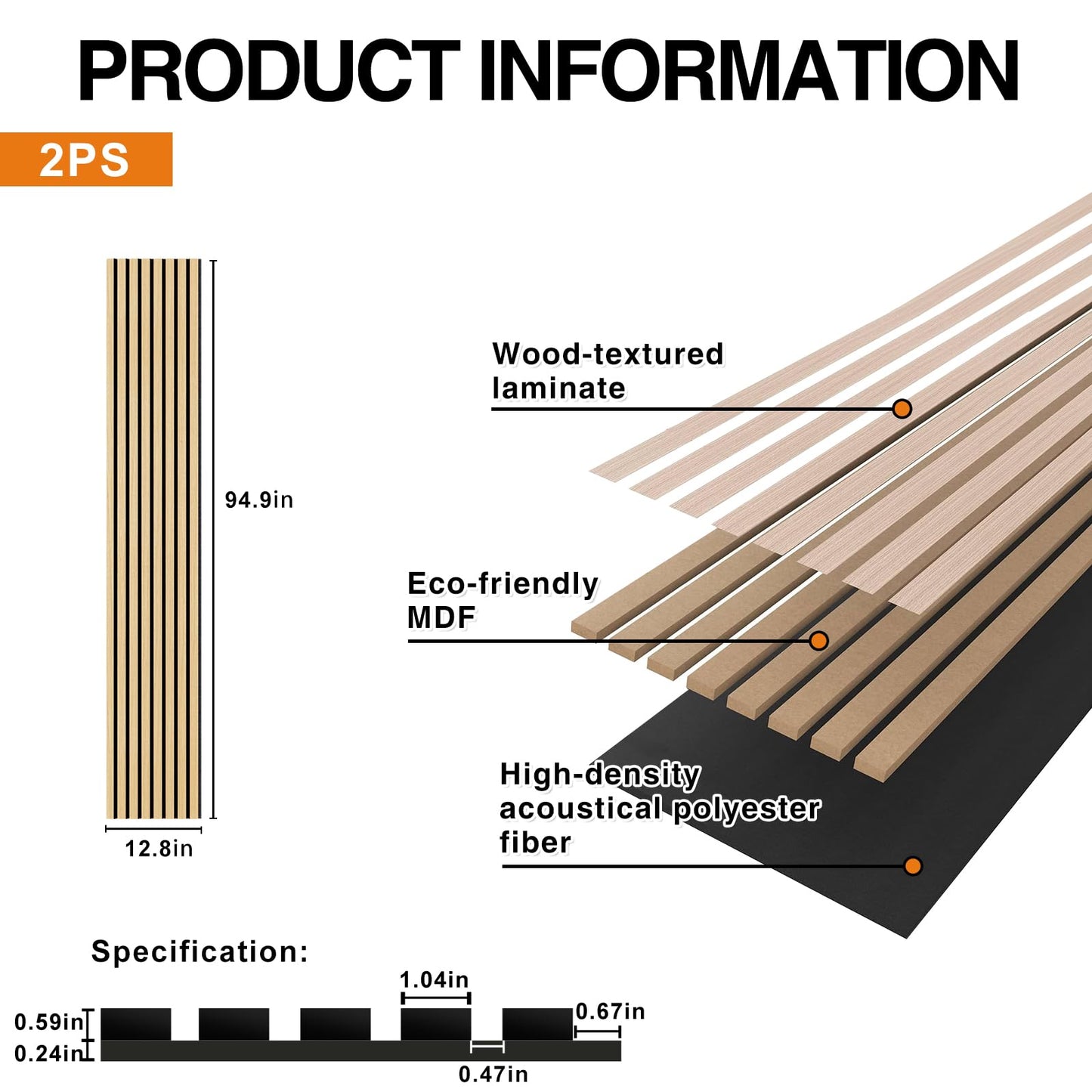 Wood Wall Panels, 2-Pack 94.5" x 12.6" Soundproof Wall Panels, Wood Slat Wall Panels for Wall Decor, Natural Oak - WoodArtSupply