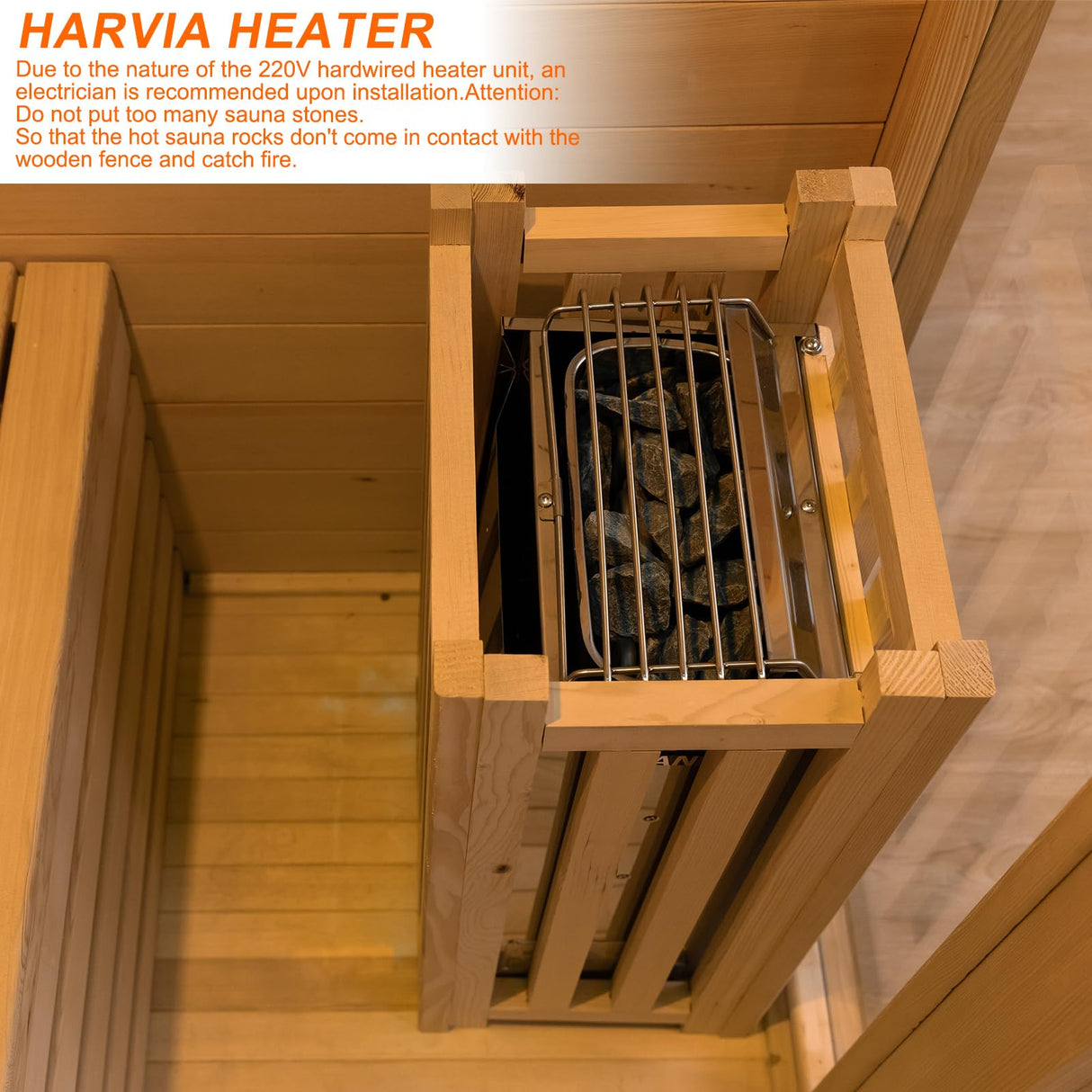 ZONEMEL Wooden Steam Sauna Room, 2 Person Canadian Hemlock Luxurious Indoor Sauna with 3 KW Harvia Stove Heater, Bluetooth Speaker, Sauna Stone, Wooden Bucket, Scoop, Reading Light, Hourglass ZONEMEL