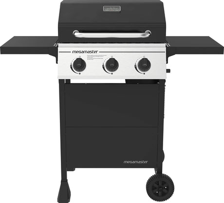 Megamaster 3-Burner Propane Gas Grill with Folding Side Tables, 30,000BTUs, 429.81 sq. in. Cooking Space, Stainless Steel Control Panel, Outdoor Kitchen Grill for BBQs, Patios, and More - 720-0988EA Megamaster