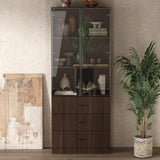 Homsee 31.5”W Storage Display Cabinet Curio Cabinet with Light & Pop-up Glass Doors, Bookcase with 3-Tier Shelves & 3 Drawers for Living Room/Home Office, Dark Brown (31.5”W x 15.7”D x 78.7”H) Homsee