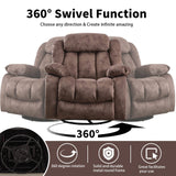 CANMOV Massage Rocker Recliner with Heat and Vibration, 360 Degree Swivel Manual Antiskid Fabric Single Sofa Heavy Duty Reclining Chair for Living Room, Dark Brown CANMOV