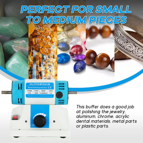 BAOSHISHAN Bench Buffer Jewelry Polisher, with 3 Types Polishing Wheels, Variable Speed Benchtop Polishing Buffing Machine for Jewelry, Wood, Metal, Lathe, Jade (With Wheels 110V) BAOSHISHAN
