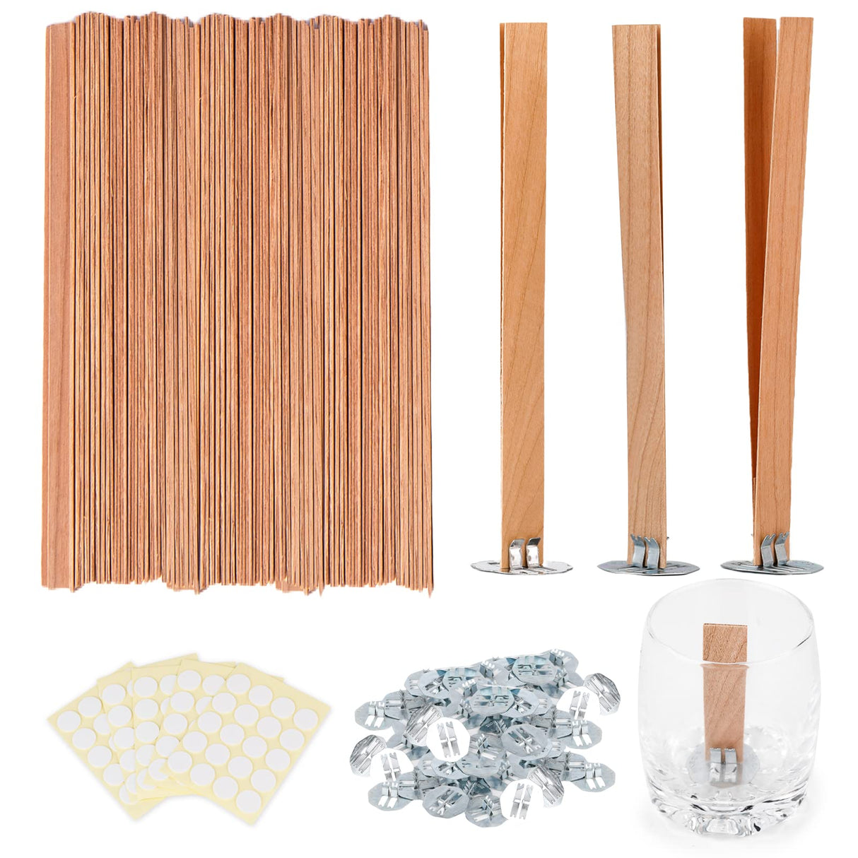 Ziosxin 800pcs Smokeless Cherry Wood Candle Wicks-Long Lasting Flame-Easily Burn, Candle Cores with Stand and Glue Dot Ziosxin