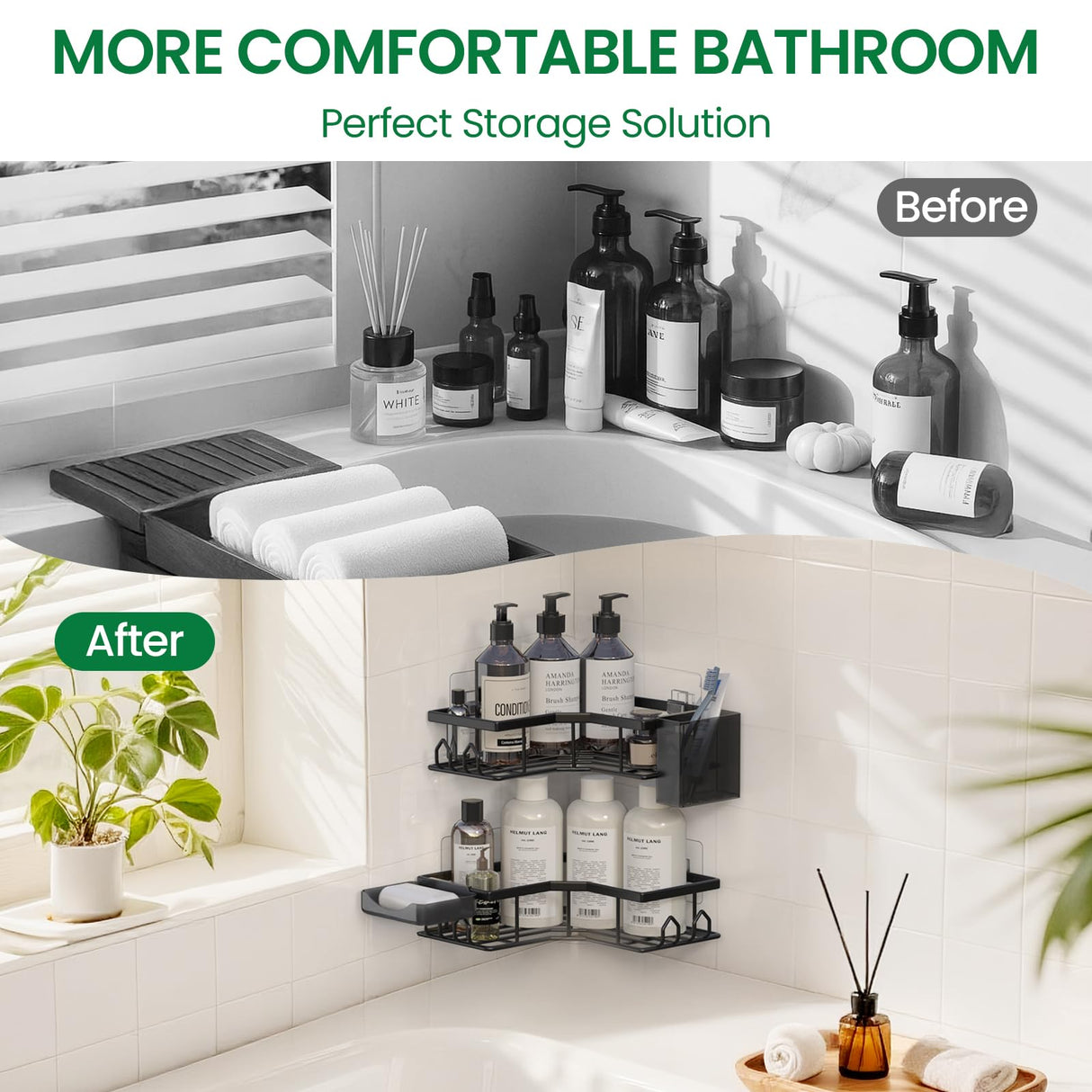 QHMCHLDZ Adhesive Shower Caddy, 2 Pack Corner Bath Organizer, Rustproof Stainless Steel Shower Shelves with Large Capacity, No Drilling Shelves for Bathroom Storage, Home, Kitchen Decor QHMCHLDZ