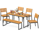 Tangkula 6 Pieces Outdoor Acacia Wood Dining Set, Patio Table and Chairs Set with Bench and 2” Umbrella Hole, Outdoor Patio Dining Furniture Set for Lawn, Garden, Poolside, Backyard Tangkula
