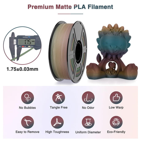Amoybaby Matte Rainbow PLA 3D Printer Filament, Multi-Color Changing PLA Filament 1.75mm, Matte Finish&High Precision 3D Printing Filament, 1kg Spool Solar Horizon, Fits for Most FDM 3D Printers Amoybaby