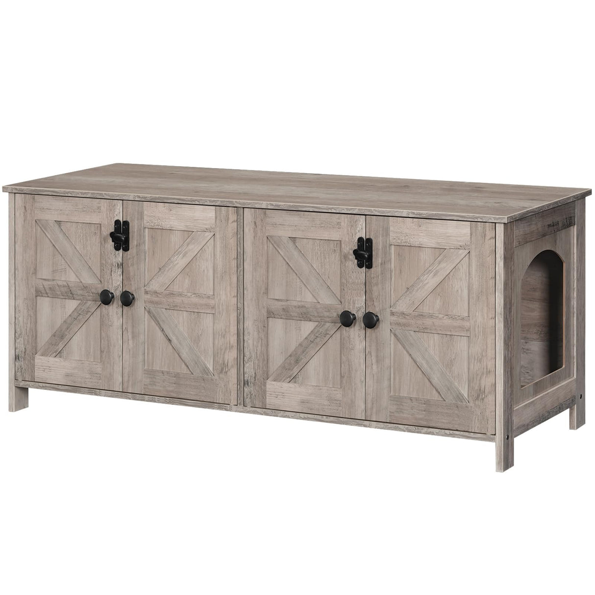 HOOBRO 47.2" Litter Box Enclosure for 2 Cats, Hidden Litter Box Furniture with Double Rooms, Wooden Cat Litter Box Enclosure, Dual Litter Box Design, Large Cat House for 2 Cats, Greige BG32MW01 HOOBRO