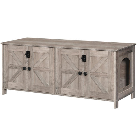 HOOBRO 47.2" Litter Box Enclosure for 2 Cats, Hidden Litter Box Furniture with Double Rooms, Wooden Cat Litter Box Enclosure, Dual Litter Box Design, Large Cat House for 2 Cats, Greige BG32MW01 HOOBRO