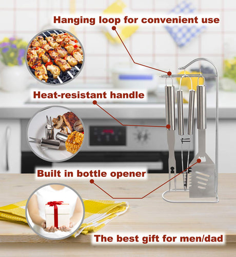ROMANTICIST 20pc Heavy Duty BBQ Grill Tool Set in Case - The Very Best Grill Gift for Father's Day and Christmas - Professional BBQ Accessories Set for Outdoor Cooking Camping Grilling Smoking ROMANTICIST