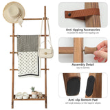 FUIN 5ft Wood Blanket Ladder with Bottom Shelf for Living Room Decorative Wall Leaning Farmhouse Quilt Display Holder Storage Rustic Wooden Towel Rack for Bathroom, Light Brown FUIN