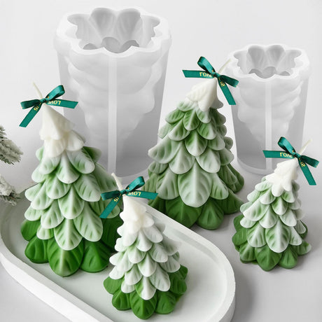 ZQYSING 2 Pcs Christmas Candle Molds, Christmas Tree Silicone Molds for Candles Wax Soap Plaster Epoxy Resin Casting Craft Xmas Home Decoration Handmade Gift ZQYSING