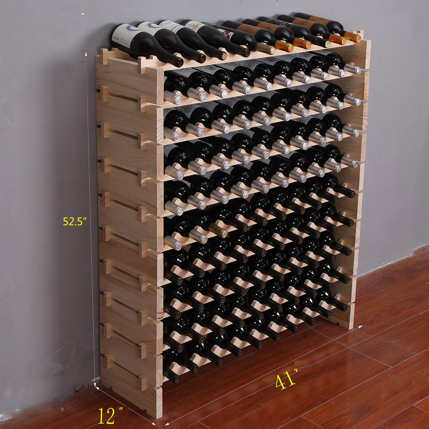 fdjamy Wine Rack Cabinet Freestanding for Floor Wooden Stackable Storage Modular countertop Wood Wine Holder (120bottle) - WoodArtSupply