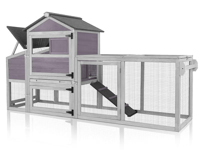 MEDEHOO Chicken Coop for Outdoor - Poultry Cage with Wheels, Nesting Box, Leakproof Pull-on Tray, and Asphalt Waterproof Roof - Grey
