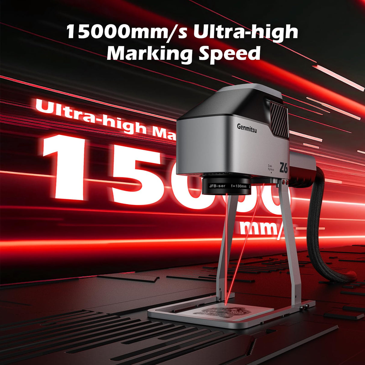 Genmitsu Z6 20W Fiber Laser Engraver, Higher Fiber Power 15000mm/s Speed, 5W Diode Dual Sources, Desktop Integrated Host with Touch Screen, Portable Marking Tool for Jewelry, Metal, Wood, Leather Genmitsu
