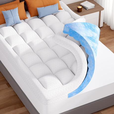 KAYFIA Dual Layer 3 Inch Memory Foam Mattress Topper Full,2 Inch Gel Memory Foam Plus 1 Inch Down Alternative Pillow Top Mattress Topper,with 8-21 Inch Deep Pocket,Support for Back (White, Full) Kayfia