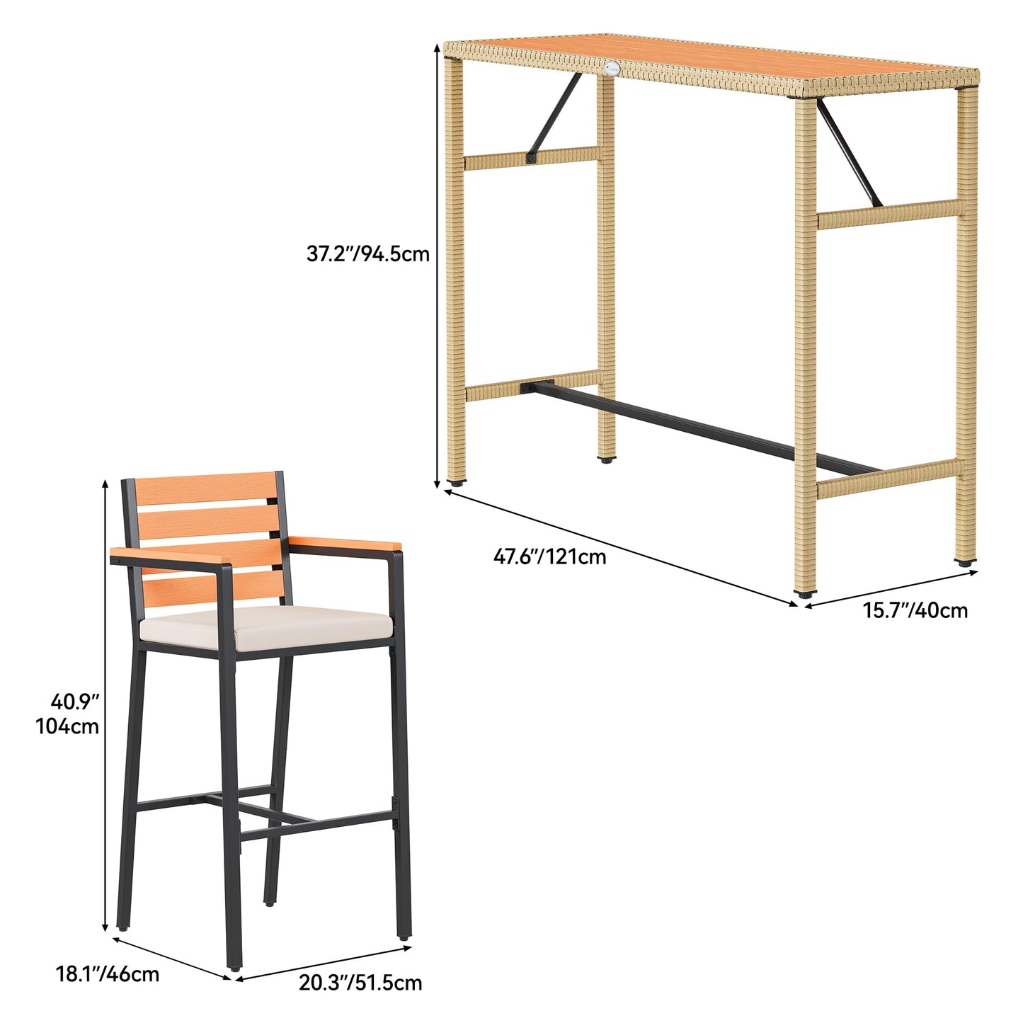 YITAHOME 5-Piece Light Brown Outdoor Wicker Bar Table Set with Chairs for Stylish Patio Dining - WoodArtSupply