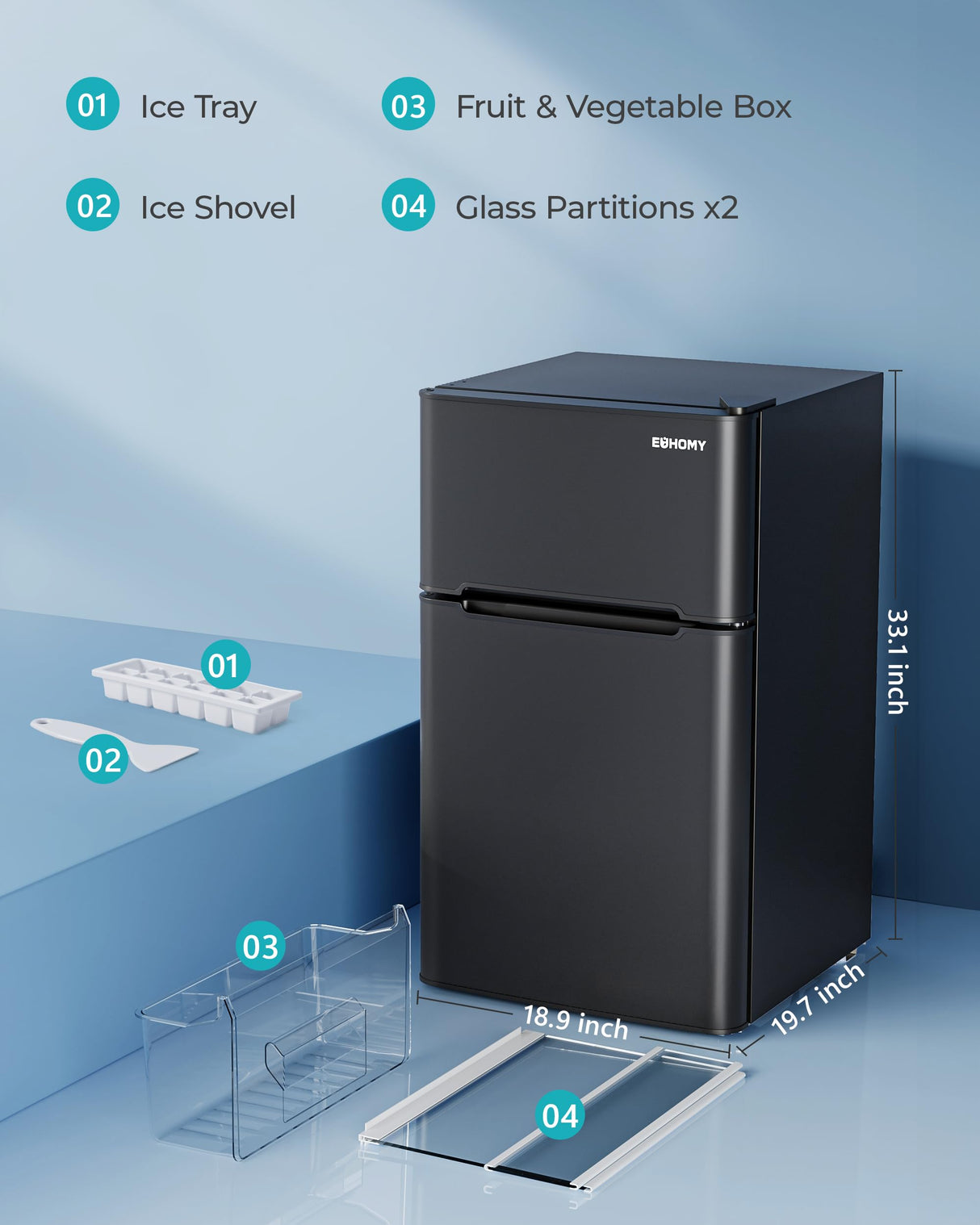 EUHOMY Mini Fridge with Freezer, 3.2 Cu.Ft Mini Refrigerator, Dorm Fridge with 2 Door For Bedroom/Apartment/Office-Food Storage Cooling Drink, Black EUHOMY