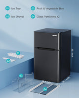 EUHOMY Mini Fridge with Freezer, 3.2 Cu.Ft Mini Refrigerator, Dorm Fridge with 2 Door For Bedroom/Apartment/Office-Food Storage Cooling Drink, Black EUHOMY