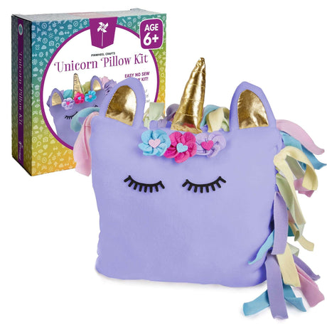 Pinwheel Crafts Unicorn Pillow Kit - DIY Arts and Crafts for Kids Ages 6 7 8-12+ Years, No Sewing Kit for Kids, Unicorn Purple Pillow Craft Kits for Birthday, Christmas Gifts for Girls Pinwheel Crafts