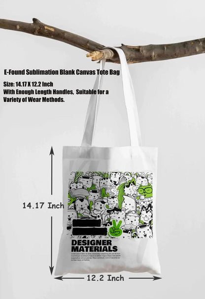 E-Found 20 Pcs Pure White Sublimation Blank Canvas Tote Bag Craft Canvas Bag Screen Printing Blank Bag Material Canvas Tote Bag Shopping Tote Bags for DIY Carry Books and Lunch Box