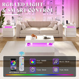 AMERLIFE 5 Piece Modern Living Room Table Set, Includes 80" Fireplace TV Stand, 2-Tier Coffee Table, 2 X Side Tables with Charging Station, LED Media Furniture, White AMERLIFE