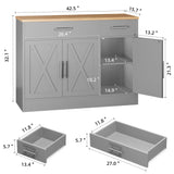 Shintenchi Modern Farmhouse Sideboard Buffet Cabinet with Storage with 3 Doors, 42"Barn Doors Buffet Cabinet with Storage, Wood Coffee Bar Cabinet with Adjustable Shelf for Kitchen, Living Room, Grey Shintenchi