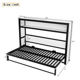 SOFTSEA Twin Size Horizontal Metal Murphy Bed, Heavy-Duty Foldable Wall Bed Frame Twin Murphy Bed Cabinet with Shelves for Guest Room Bedroom Office, White Black SOFTSEA