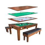 RACK Luxor 7.5-Foot 4-in-1 Multi-Game Swivel Billiard/Pool Table with Multiple Table Options (Green Felt with 2 Bench) RACK