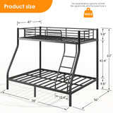 SDHYL Bunk Beds Twin Over Full Size, Heavy Duty Metal Bunk Bed Frame with Ladder & Guardrail, for Teens Adults, Space-Saving & No Box Spring Needed, Black SDHYL