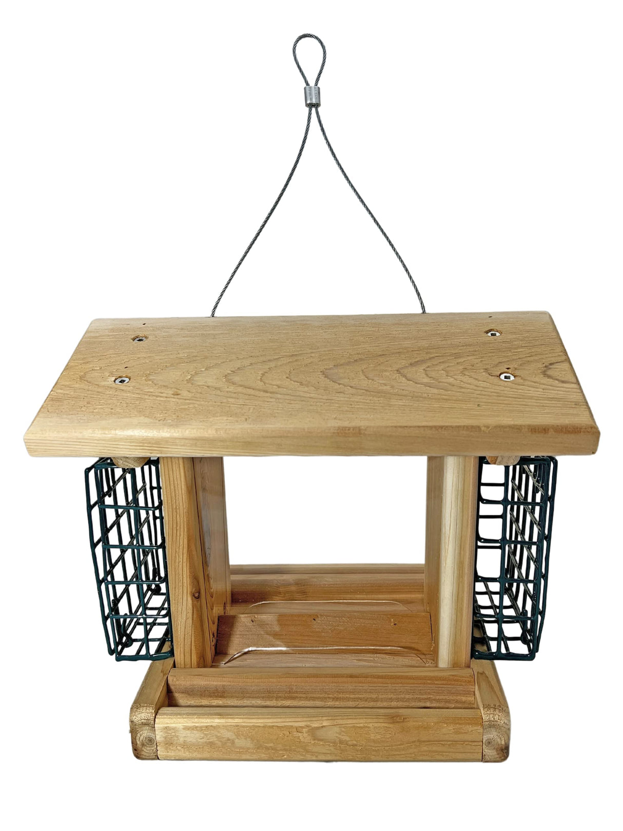DutchCrafters Large Cedar Wood Hopper Bird Feeder with Suet Cages, Wooden Outdoor Feeder for Birds, Hanging Mount - Amish Made in USA DutchCrafters