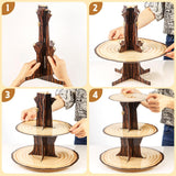 Wooden Cupcake Stand Decoration 3 Tier Western Party Cake Holder Woodland Baby Shower Rustic Wood Cupcake Stand Decor for Camping Birthday Party Woodland Animals Hunting Forest Safari Party Supplies Ben Louis