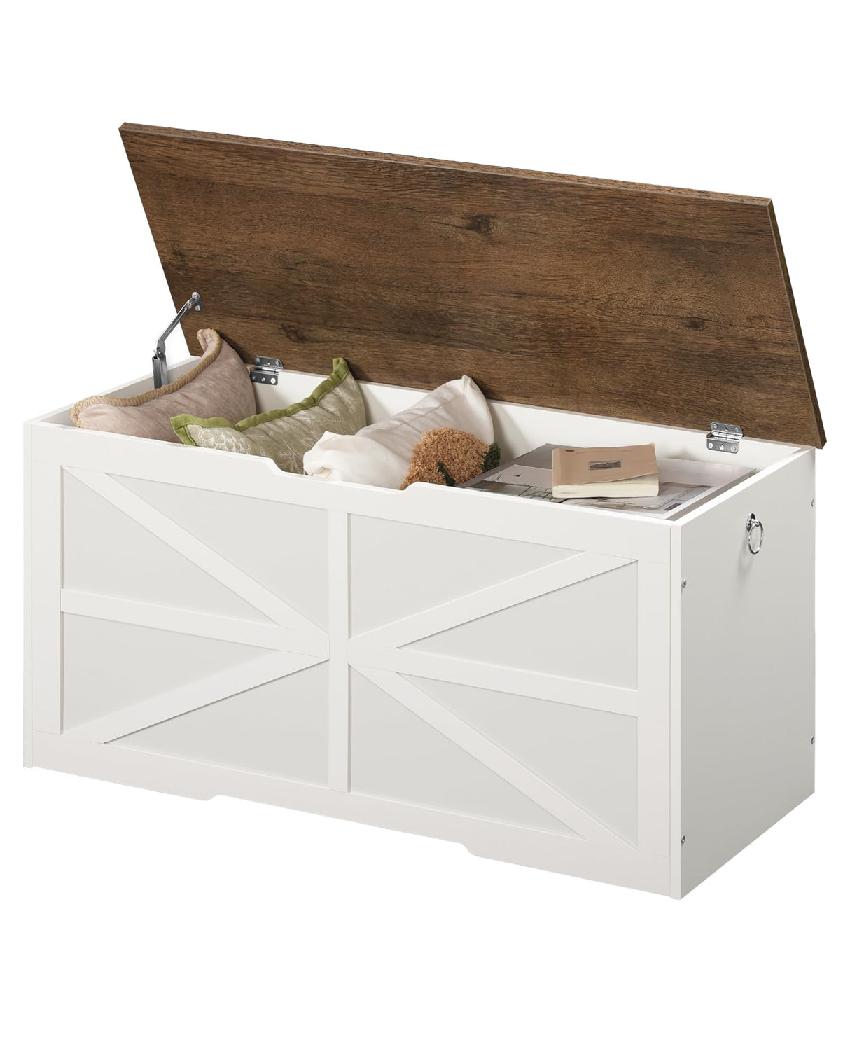 CHOEZON Storage Chest, 39.4" Wooden Storage Trunk, Modern Storage Bench with Safety Hinge, Toy Chest Storage, Farmhouse Style, for Bedroom, Living Room, Walnut and White MCW10WL CHOEZON